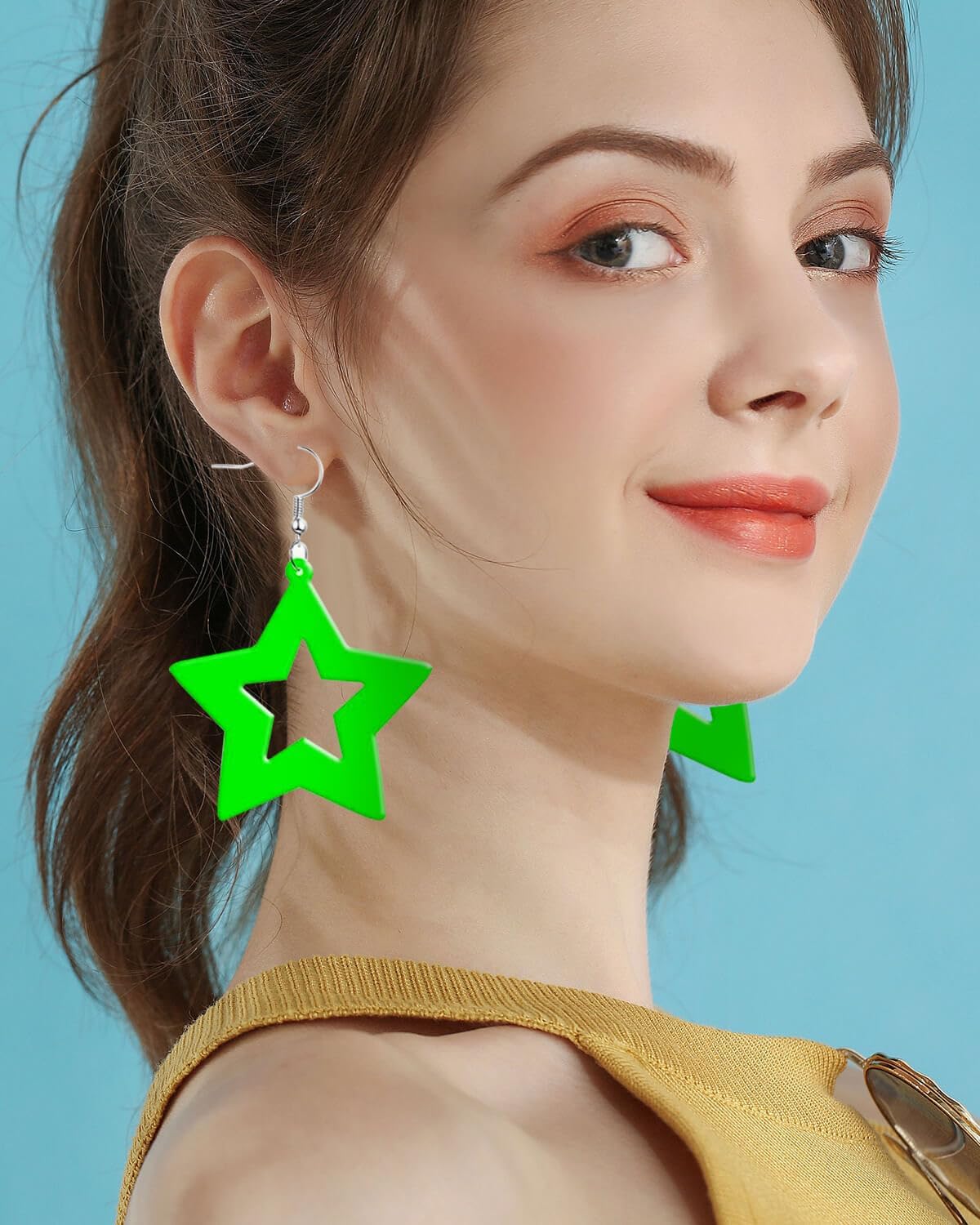 4 Pairs 80s Neon Earrings for Women Star Circular Oval Jewelry Retro Neon Dangle Earring for 80S Costume Dancing Party Accessory - Image 7