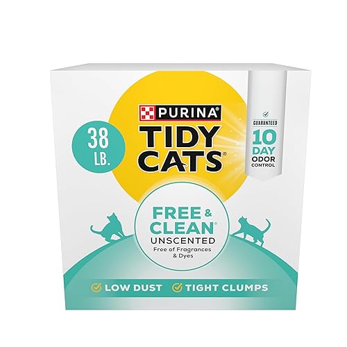 Purina Tidy Cats Clumping Cat Litter, Free & Clean Unscented Multi Cat Litter - 38 lb. Box - 38lb Box (Pack of 1)