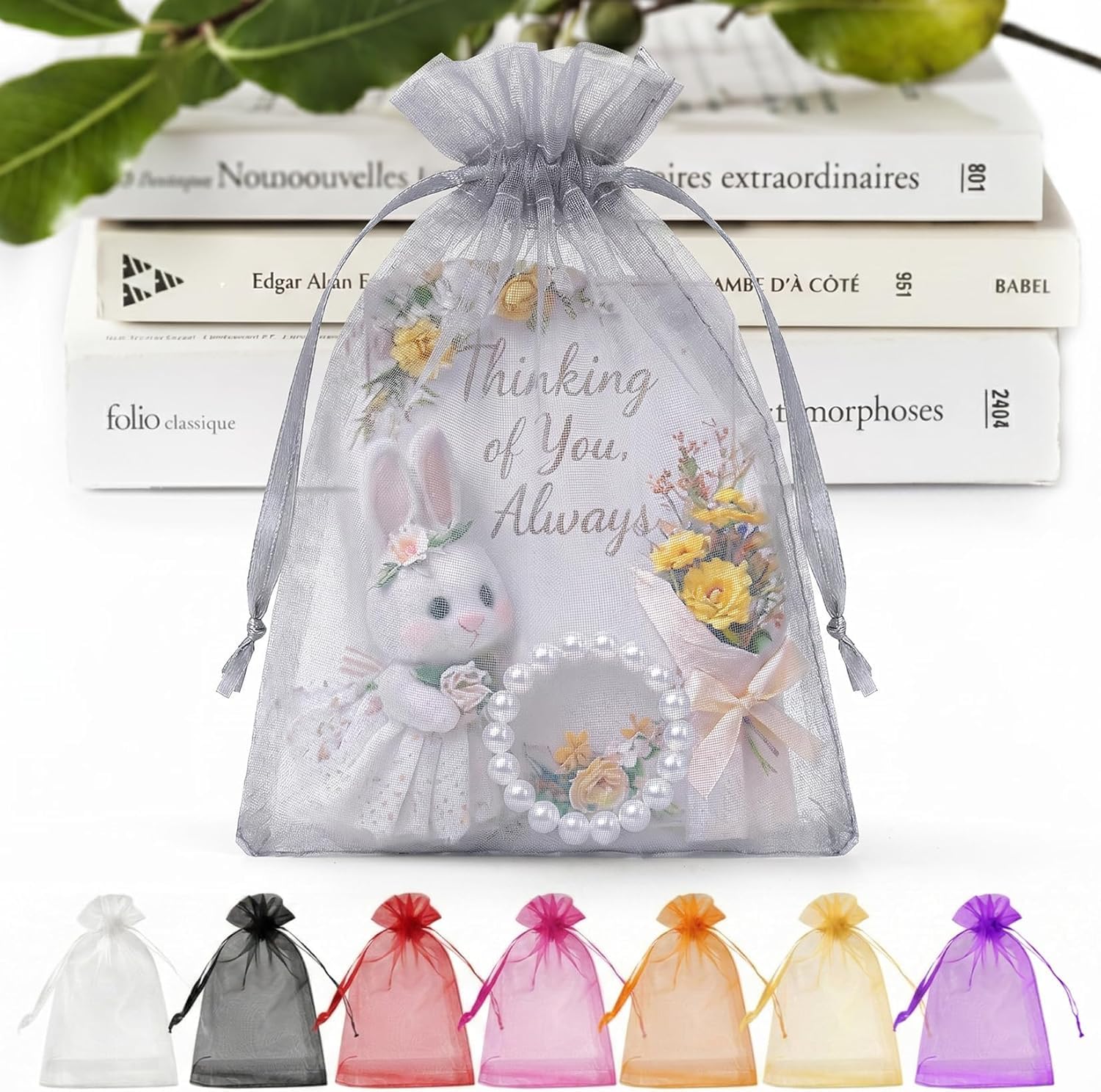 ANZNKU 100 PCS Organza Bags 5 x 7, Gray Small Mesh Gift Bags Drawstring