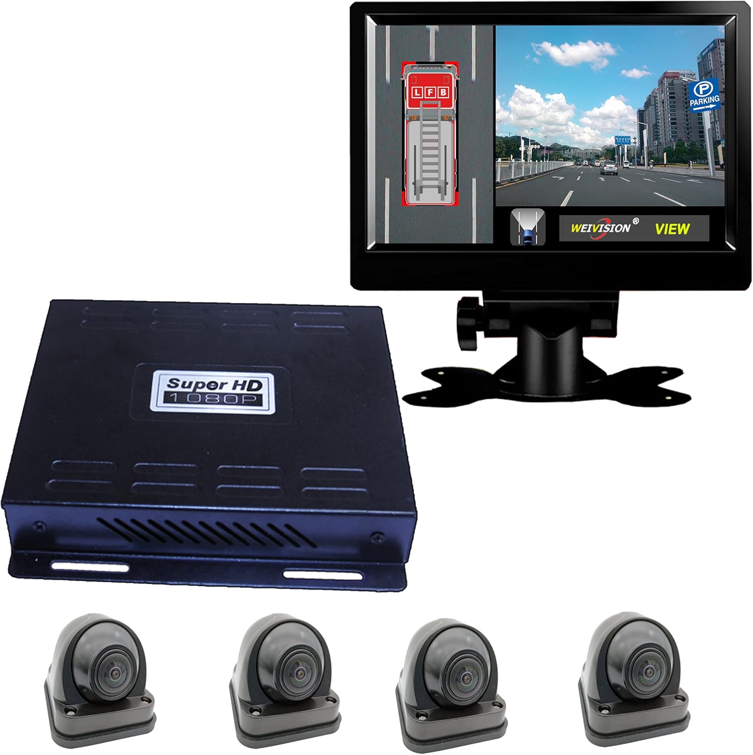 1080P FHD 360 Degree Bird View Surround Panoramic View Car Vehicle DVR Camera System Kit for Fire Engine/Bus/School Bus/Truck/Semi-Trailer/Box Truck/RV +9inch HD Display