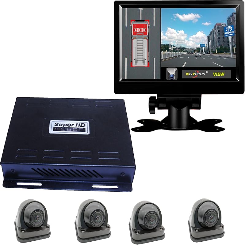 1080P FHD 360 Degree Bird View Surround Panoramic View Car Vehicle DVR Camera System Kit for Fire Engine/Bus/School Bus/Truck/Semi-Trailer/Box Truck/RV +9inch HD Display