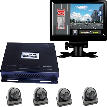 1080P FHD 360 Degree Bird View Surround Panoramic View Car Vehicle DVR Camera System Kit for Fire Engine/Bus/School Bus/Truck/Semi-Trailer/Box Truck/RV +9inch HD Display