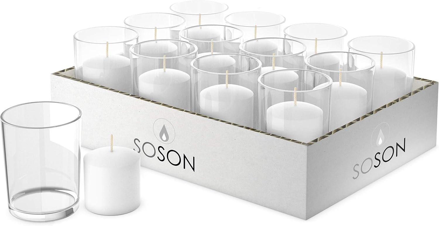 Simply Soson White Votive Candles in Glass 24 Unscented