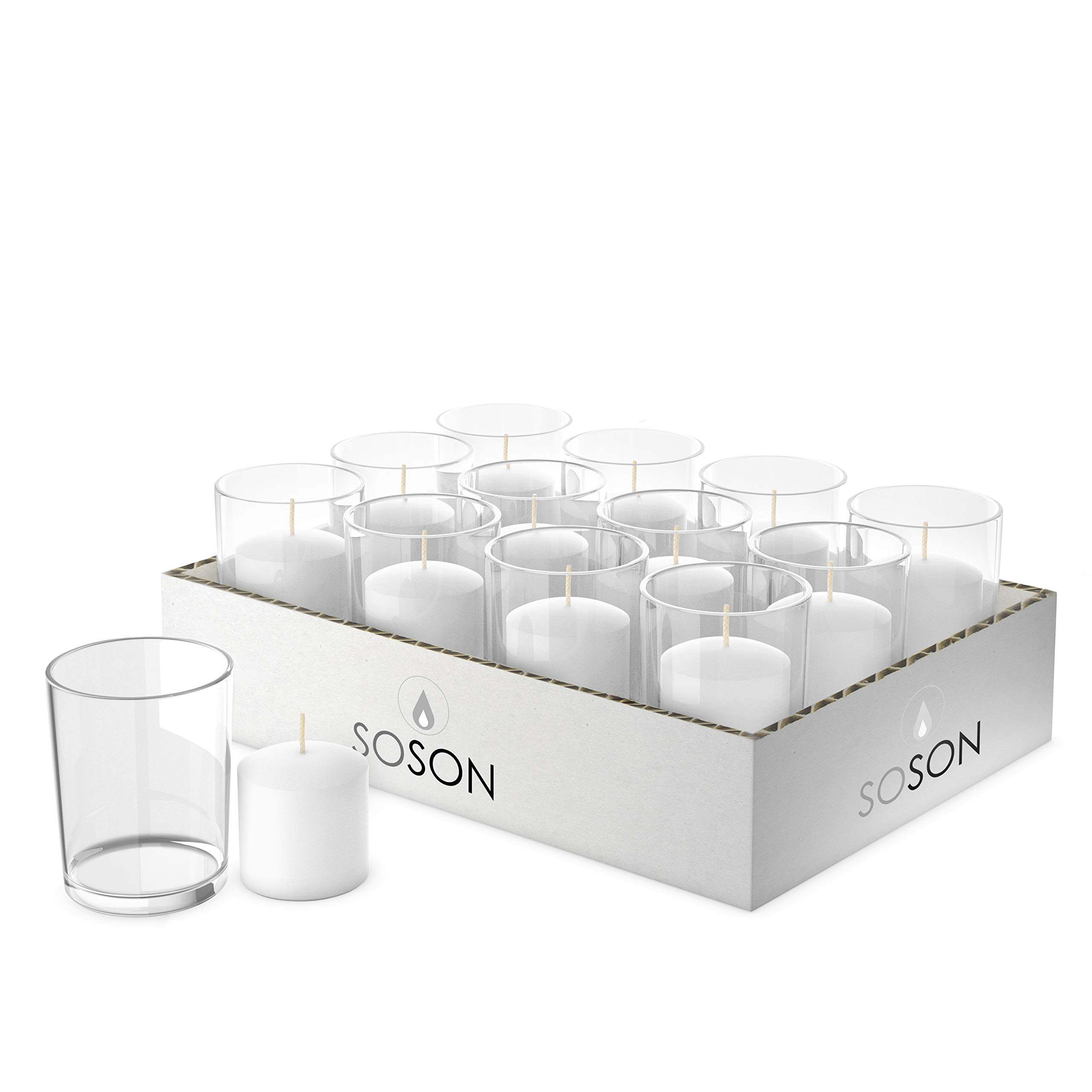 Simply SosonWhite Votive Candles in Glass - 24 Unscented Votive Candles in Glass Votive Candles Bulk | Votivo Candles | Wedding Candles | Small Candles in Bulk Candles Pack | Candle Votives Bulk