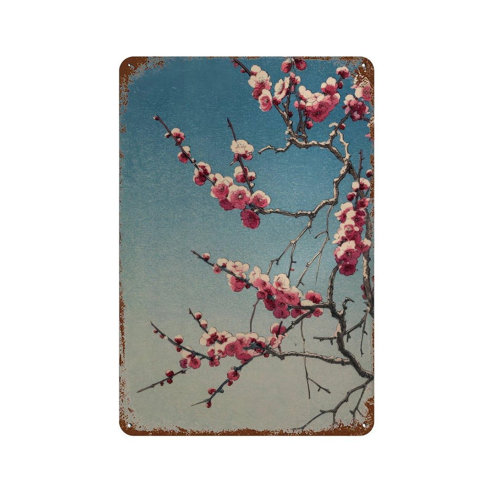 xiaoxiaoshen Cherry Blossom Branch. Traditional Japanese Ukiyo Wall Decor Art Metal Tin Poster Modern Home Decor Art Home Bar Shop Decorations Vintage Sign 30x20cm