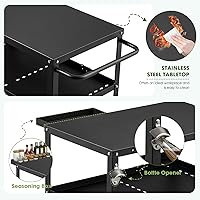 Vista 2 de Outdoor Grill Cart Table,Indoor and Outdoor Pizza Oven Table,with 4 Movable Total Lock Casters, Hooks, Side Handle Multifunctional (Black) (Black)