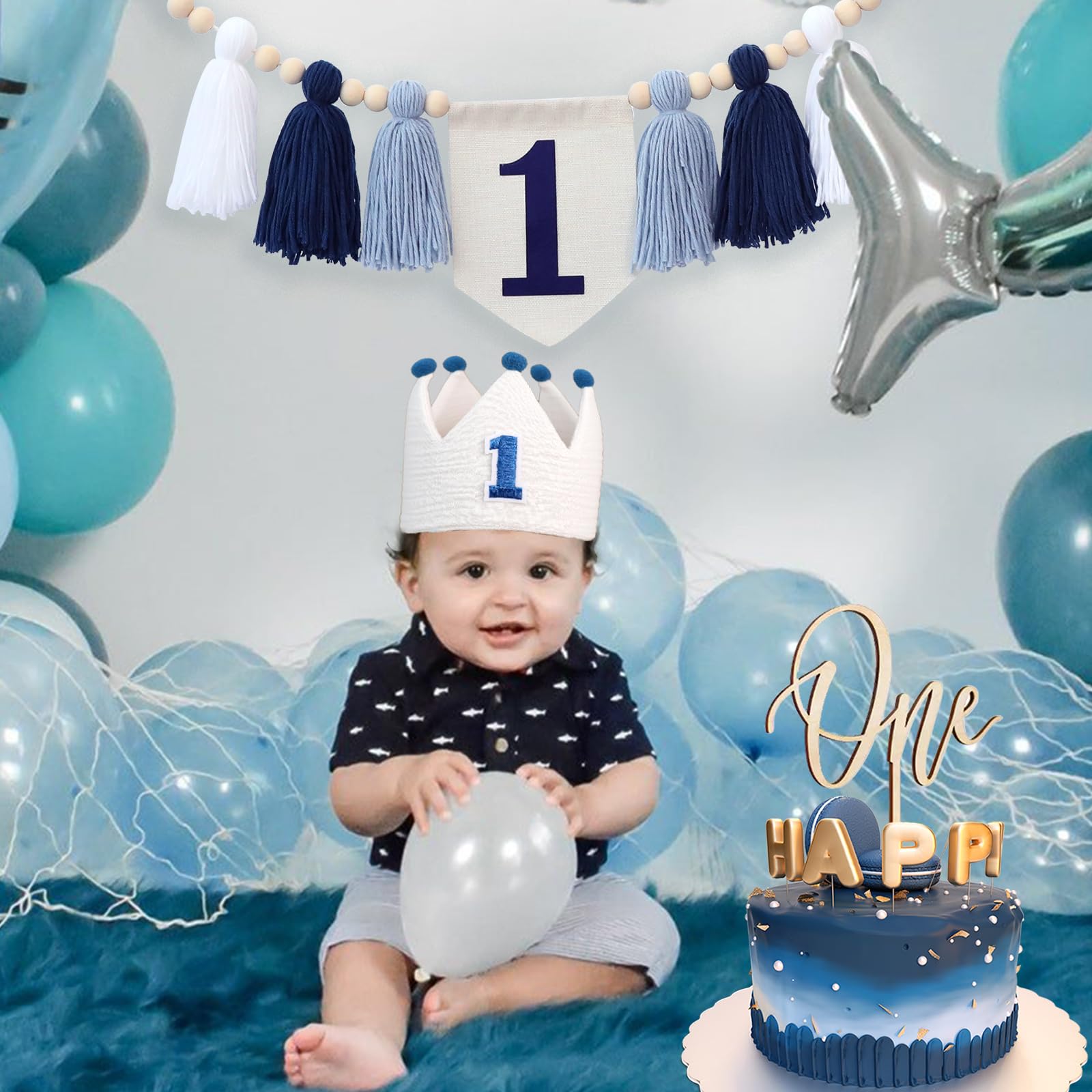 Birthday High Chair Banner Dinosaur 1st - Wooden Beads & Tassel Decor For Boy's First Birthday Wooden Beads High Chair Banner