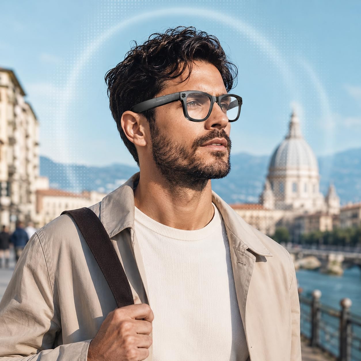 Korons Occhiali Smart con Fotocamera HD da 8 MP, Registrazione Video, Traduzione AI e WiFi, Design Leggero con Montatura Sottile per Ufficio, Turismo, Comunicazione e Vita Quotidiana (Filtro Luce Blu)