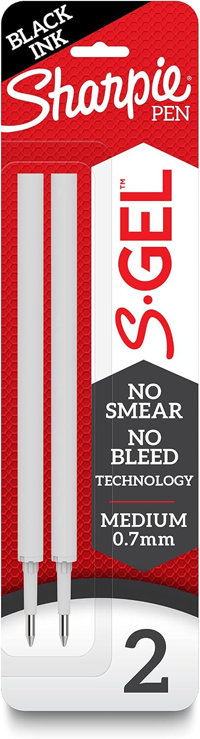 Sharpie S-Gel Refills, Black Gel Ink, Medium Point (0.7mm), 6 Packs of 2ct, 12 Total Refills