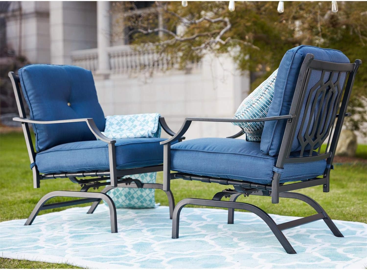 Patio Festival Rocking Patio Chairs Outdoor Metal Furniture Motion Spring Patio Chair Black Metal Dining Bistro Set with Padded Cushion for Porch Garden Balcony