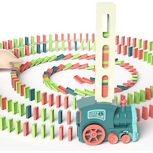 Domino Train Toy Kids Games: Automatic Dominoes Building Set Rally - Toys for 3 Year Old Boys - Stacking Games for Kids Ages 4 5 6 - Autistic Toddler Toys Christmas Birthday Gifts Age 3-5 5-7 Kid