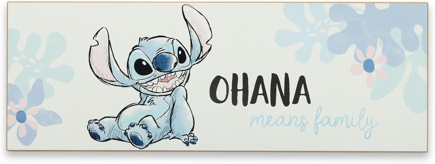 Open Road Brands Disney Lilo and Stitch Ohana Means Family Tropical Wood Wall Decor - Large Stitch Wall Art for Home Decorating