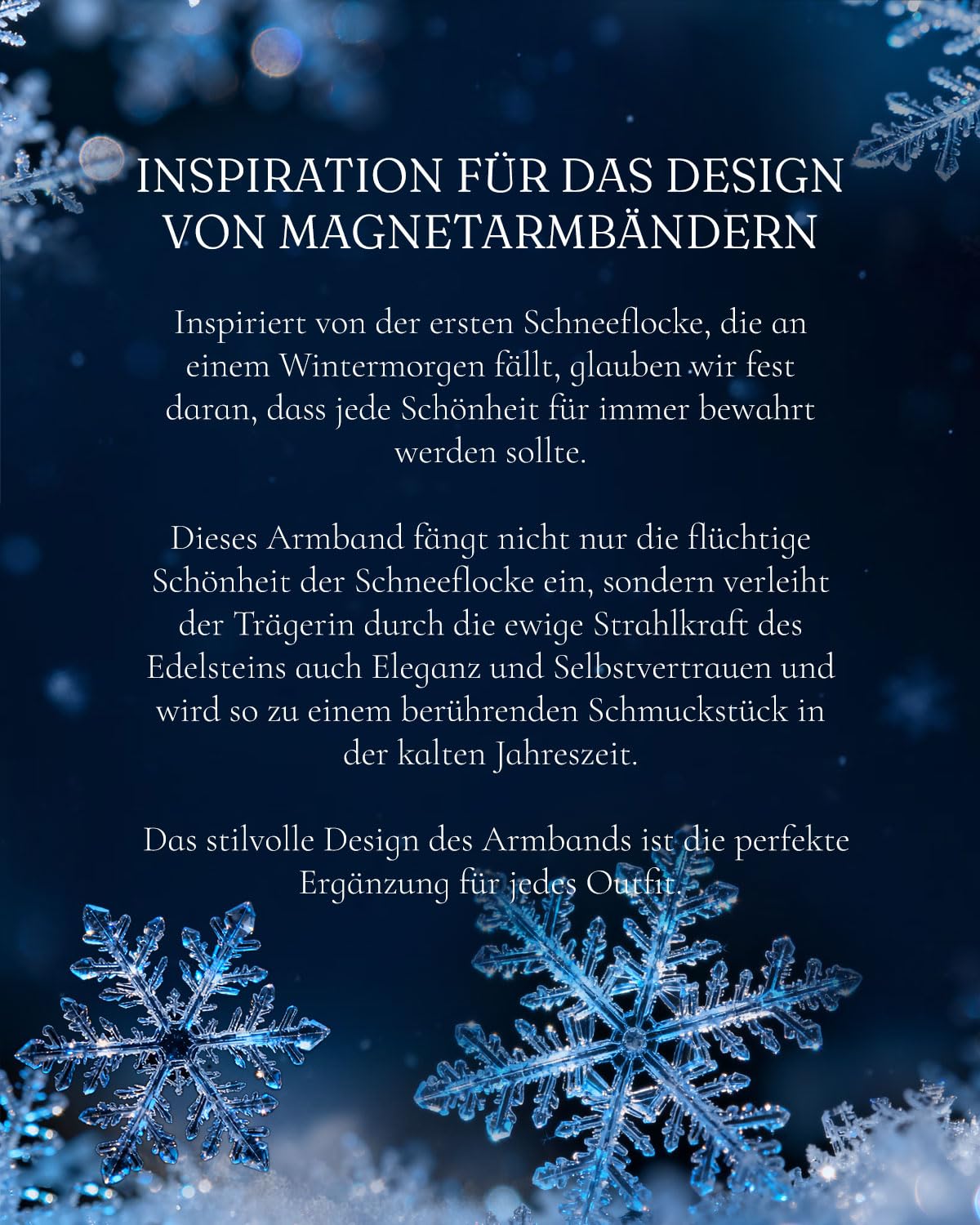 RainSo Bracelet magnétique pour femme - En acier inoxydable - Motif flocon de neige - Décoré avec pierres précieuses et cristaux bleus - Réglable - Avec outil et coffret cadeau