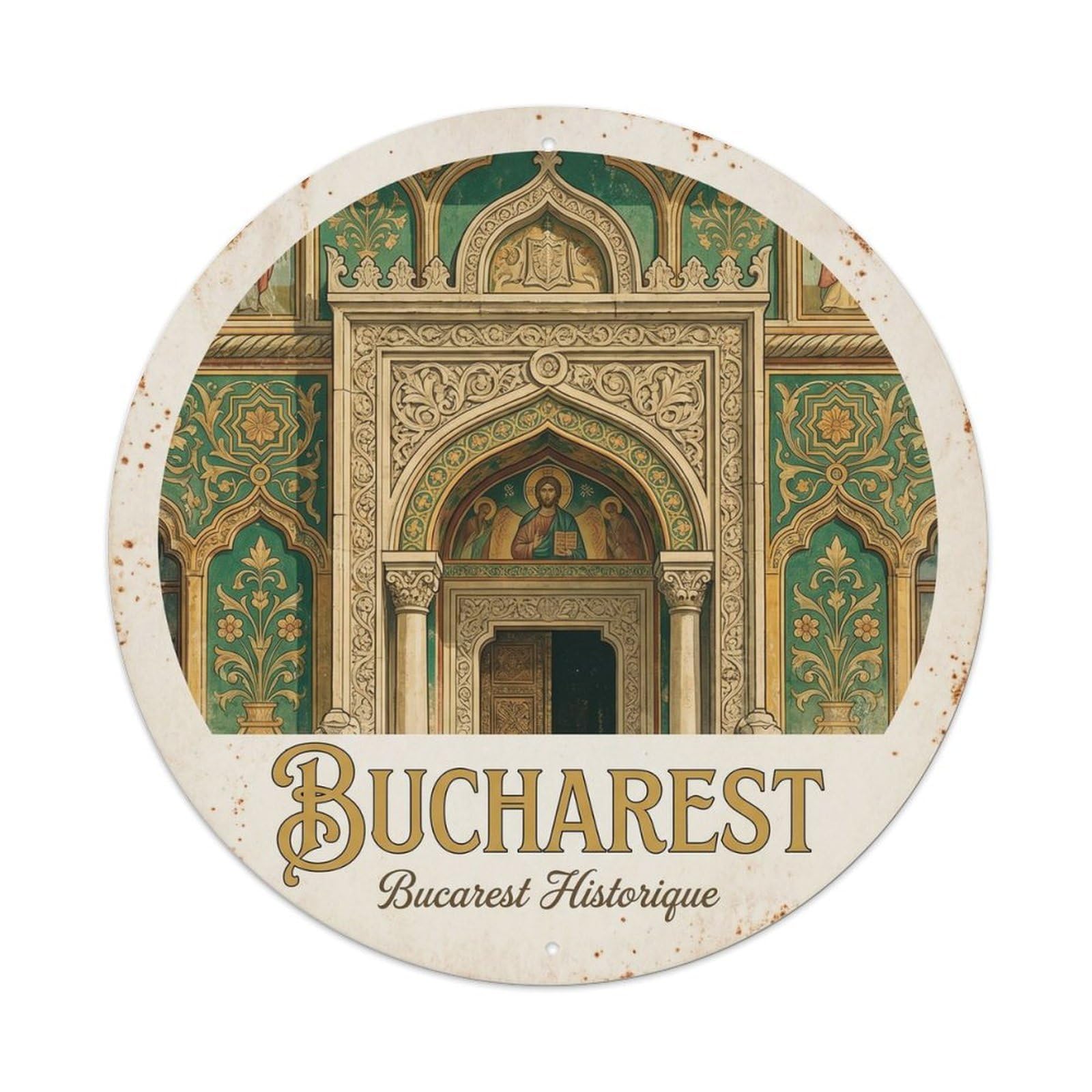 Okahys 8X8inch(20X20cm) Vintage Travel Bucharest Monastery Souvenir Metal Tin Sign