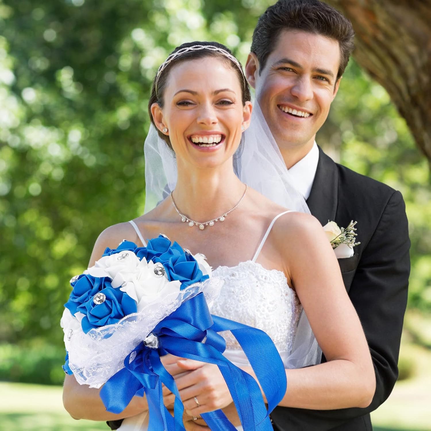 LUOZZY Artificial Wedding Flower Bouquet for Bride Hand Flower Wedding Party Supplies Photo Props (Royal Blue)