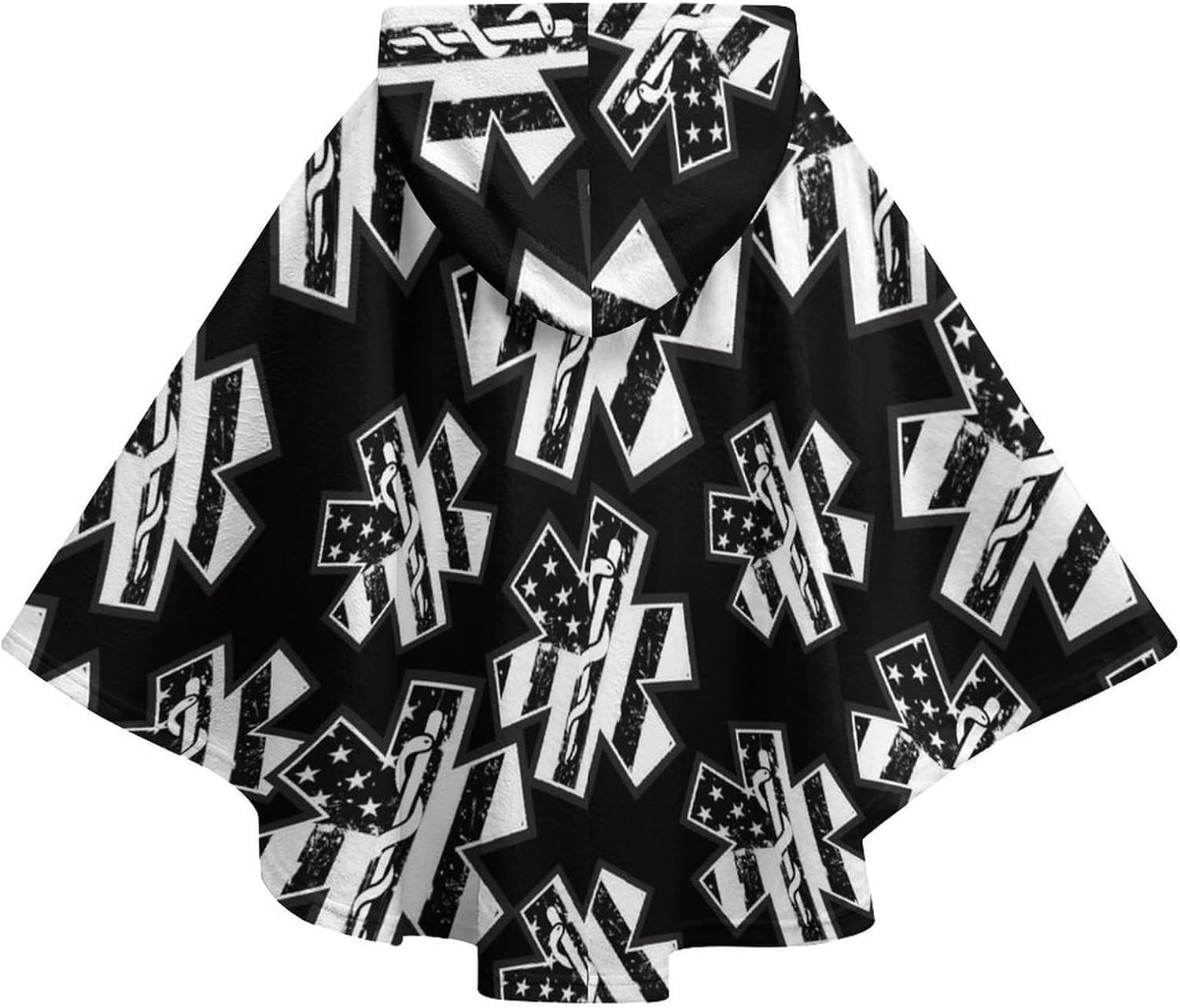 U.S.A. Flag with EMS Star of Life Wearable Blanket with Hooded Flannel Blankets Cape with Pocket