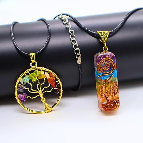 Miniatura 2 de Combo de árbol de siete chakras, colgante de árbol de la vida y colgante de orgón de 7 chakras, árbol de cristal para energía positiva, bonsái de