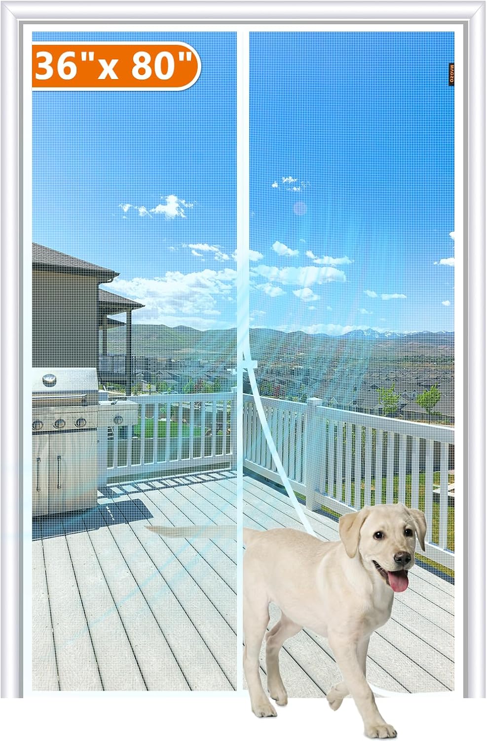MAGZO Magnetic Screen Door Fit Door Size 36 x 80 Inch, Screen Size 38" x 81" Strong Magnet Door Mesh with Reinforced Hook & Loop for Patio, Sliding, French Door, White White Fit Door Size 36 x 80 Inch