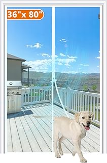 MAGZO Magnetic Screen Door Fit Door Size 36 x 80 Inch, Screen Size 38" x 81" Strong Magnet Door Mesh with Reinforced Hook & Loop for Patio, Sliding, French Door, White