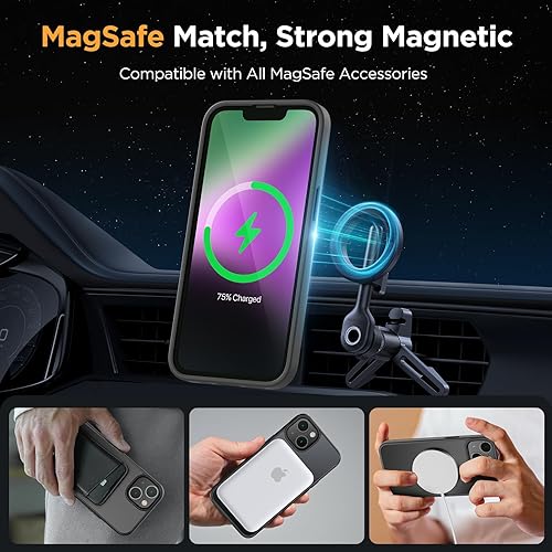 Miniatura 45 de Miracase - Funda magnética para iPhone 13 de 6.1 pulgadas (compatible con MagSafe) (con 2 protectores de pantalla), protección de grado militar