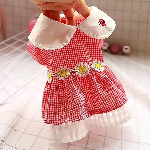 Miniatura 5 de Ropa para perros pequeños, vestido de verano a cuadros para cachorros, lindo vestido de princesa con lazo, trajes de verano para mascotas, vestido