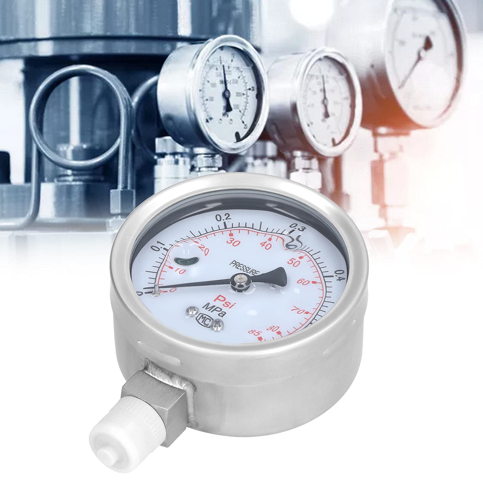 Manómetro de Presión Y100BF, 100 mm Manómetro de Acero Inoxidable Radial con Glicerina, Medidor Industrial de 0 a 0,6 MPa, Rosca M22x20 mm