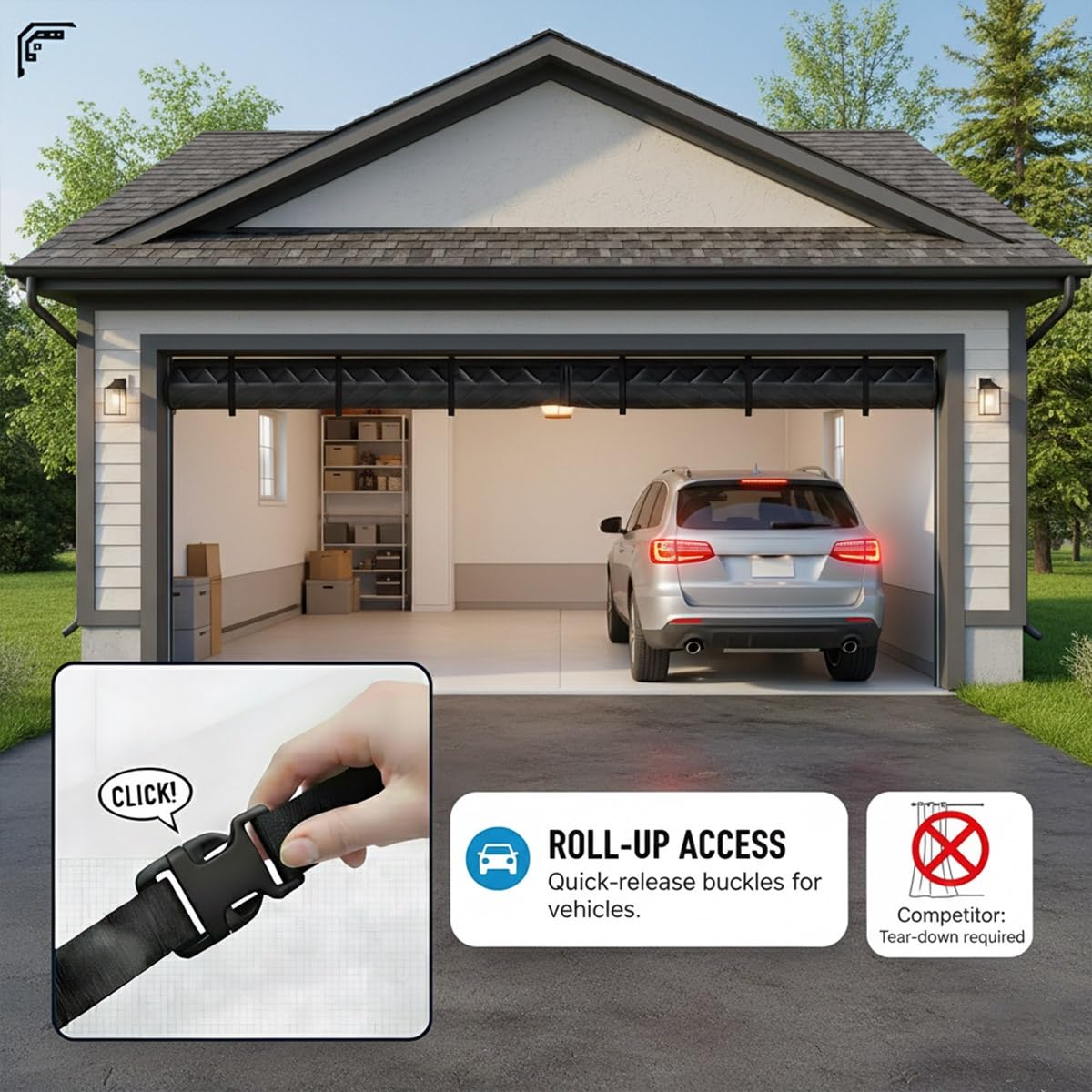 Tenda termica magnetica per porta, con finestra in EVA, resistente, isolante, per officina, insonorizzata e facile da montare (nero, 430 x 425 cm)