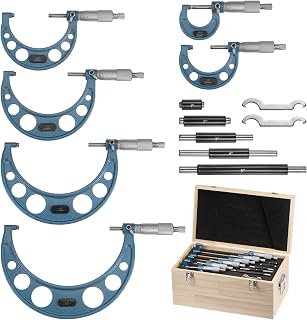 HARFINGTON 6-in-1 Outside Micrometer Set 0-6" 0.0001" Precision | Carbide Tips, Ratchet Stop for Machining & Engineering
