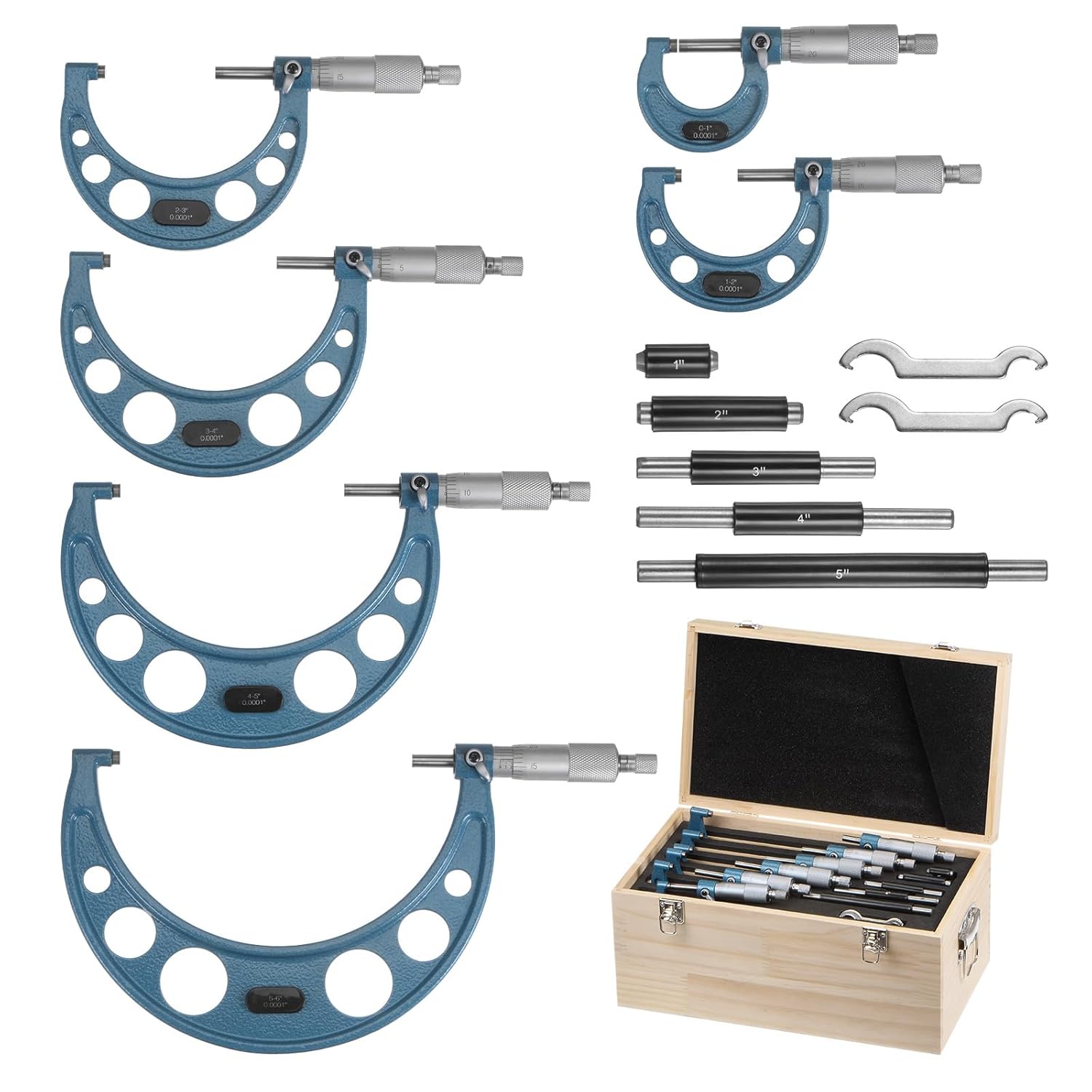 HARFINGTON 6-in-1 Outside Micrometer Set 0-6" 0.0001" Precision | Carbide Tips, Ratchet Stop for Machining & Engineering