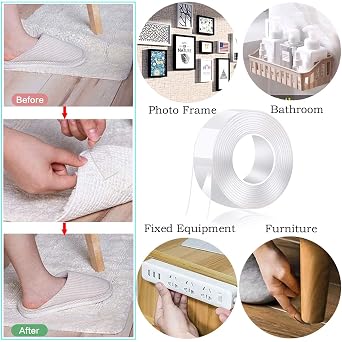 Orret Home Çift Taraflı Nano Bant Extra Güçlü Yeniden Kullanılanilir Silikon Bant Şeffaf 1 Metre