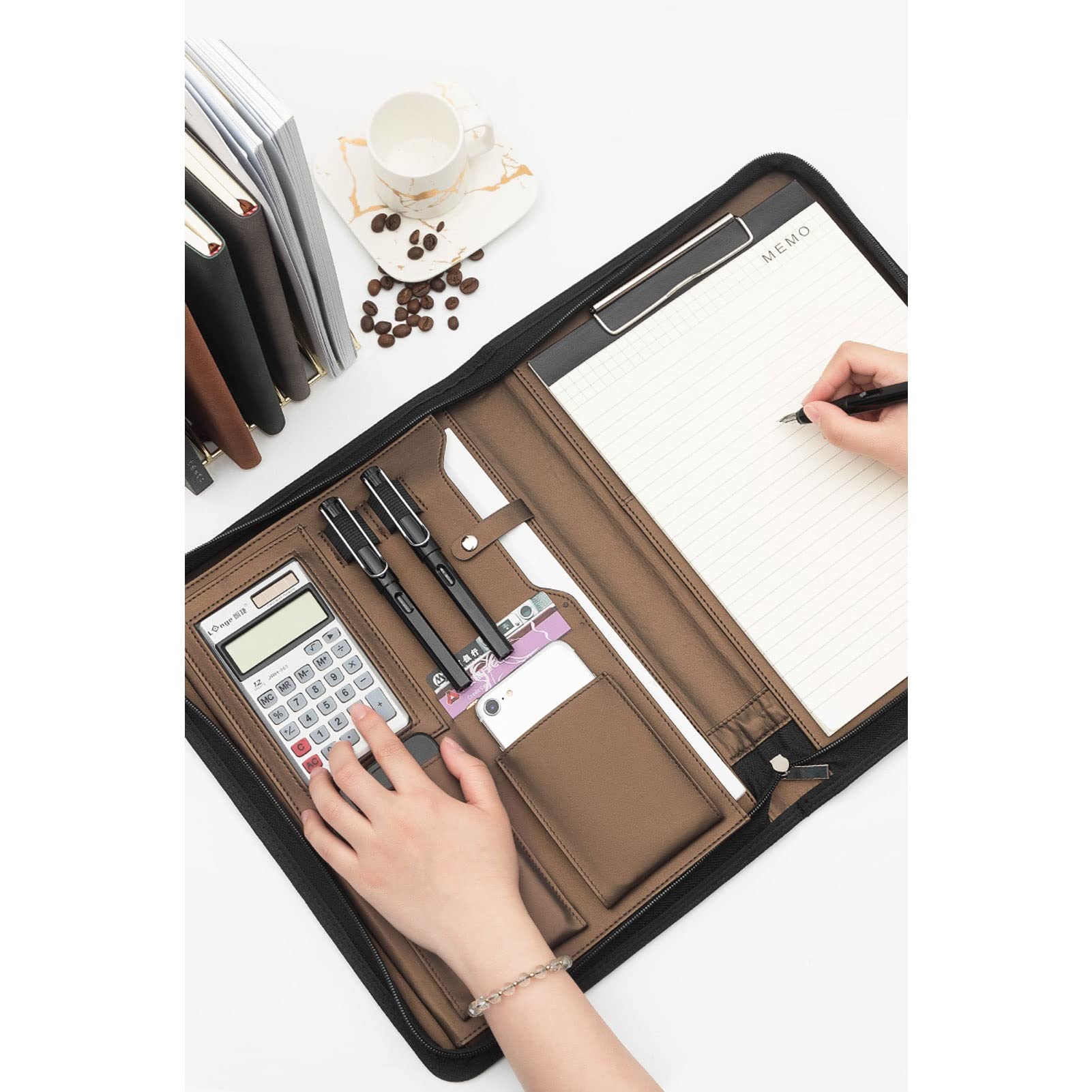 Cartella da lavoro A4, cartella for conferenze, portfolio Padfolio Portfolio aziendale premium con cerniera Portfolio in pelle PU vegana Portfolio for conferenze aziendali Cartella for blocco note (C
