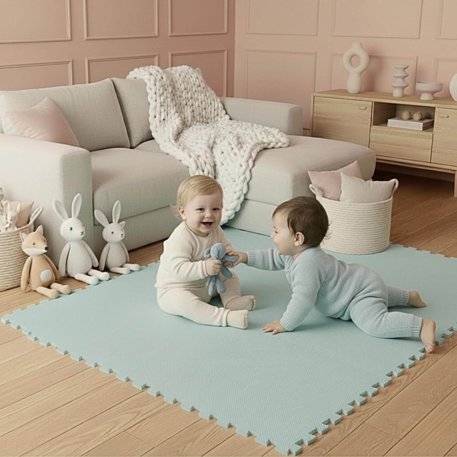 LittleTom 18 Piezas Alfombra Bebé Desde el Primer Mes - 30x30 Colchoneta de Espuma EVA Acolchada - Superficie Puzzle Antideslizante para Niños Pequeños - Suelo Protector para la Habitación Infantil