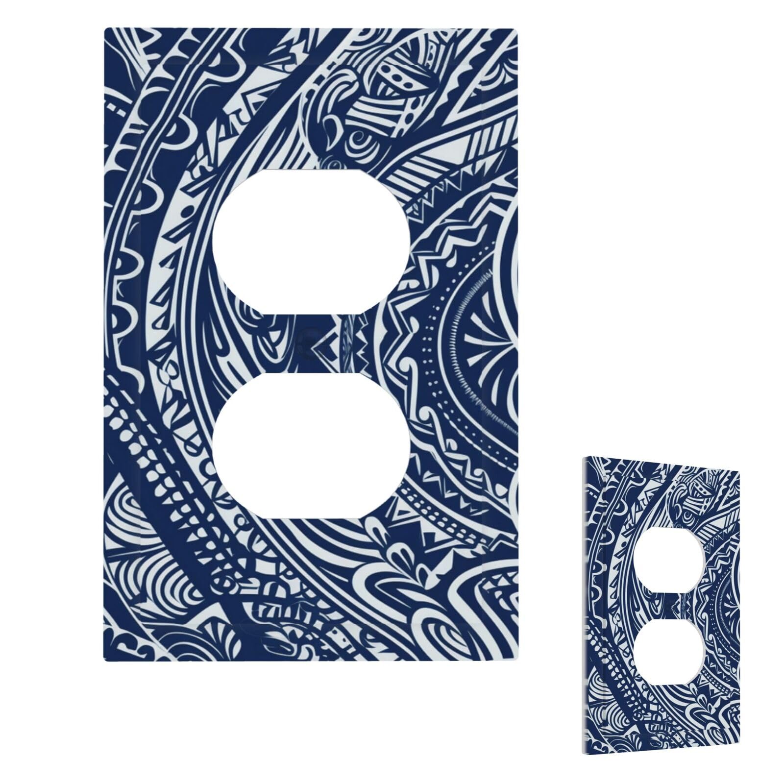 Blue Polynesian Maori Tribal Pattern Wall Plate Cover Modern Decorative 1 Gang Light Switch Cover Unbreakable Receptacle Outlet Covers For Living Room Bedroom Home Decor Duplex