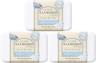A LA MAISON Fresh Sea Salt Bar Soap 8.8 oz. | 3 Pack Triple French Milled All Natural Soap | Moisturizing and Hydrating For Men, Women, Face and Body