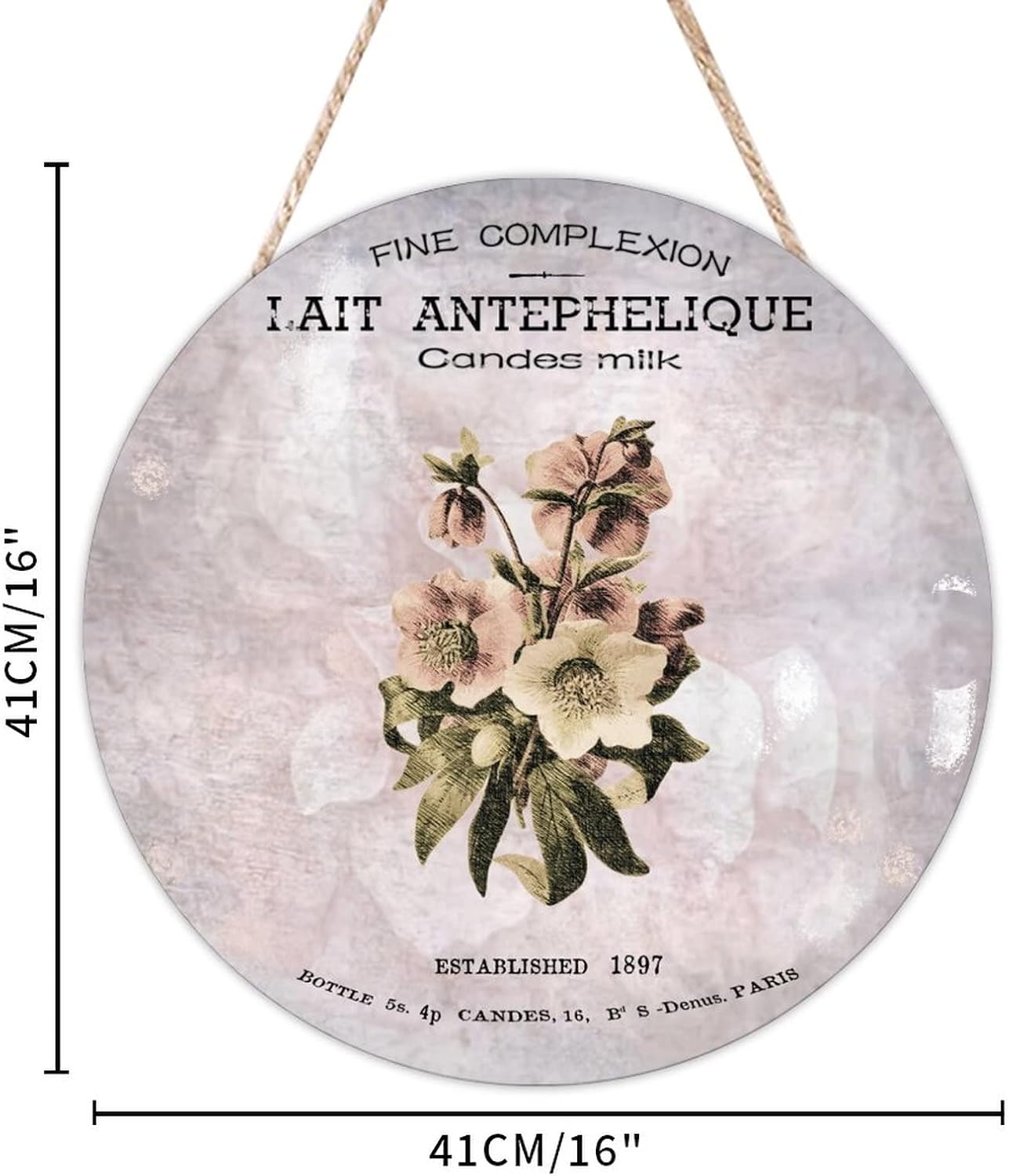 Rose Round Door Hanger Sign, French Vintage Flower Wood Door Sign, Retro 16x16in Wall Door Hanging Sign for Backyard Front Porch Farmhouse Front Door Decor Housewarming Gifts