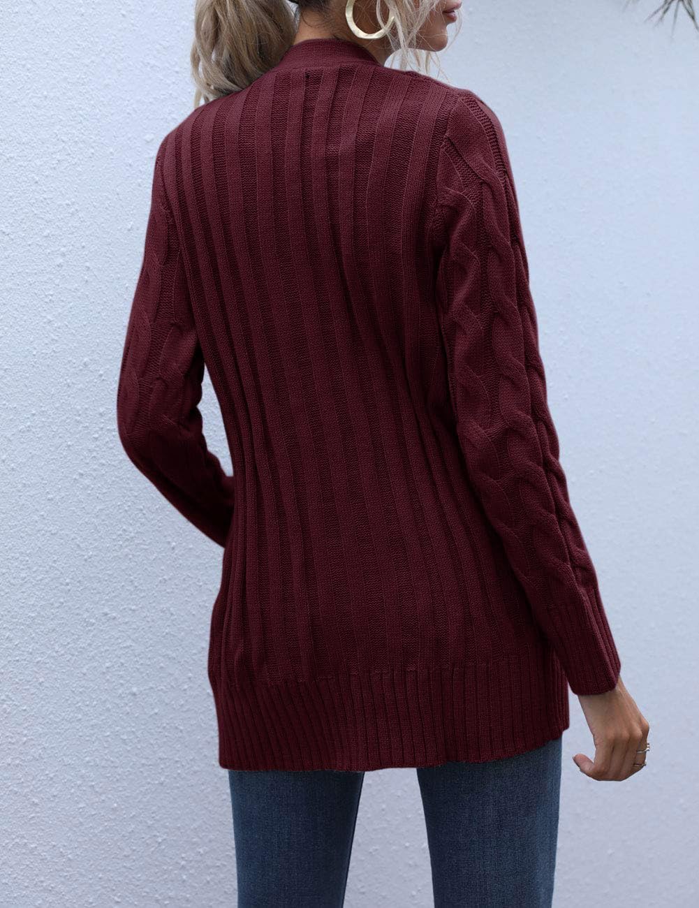 MEROKEETY Women's 2025 Fall Long Sleeve Cable Knit Sweater Open Front Cardigan Button Loose Outerwear - Image 3