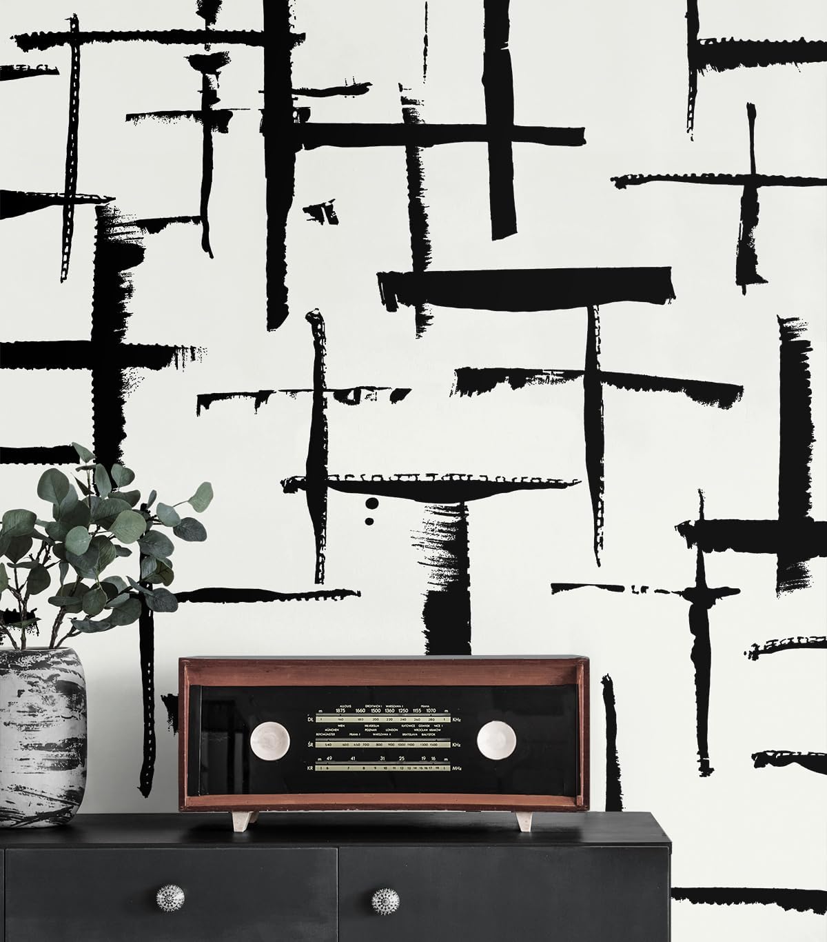 NextWall Crosshatch Abstract Peel and Stick Wallpaper (Ebony & Eggshell)
