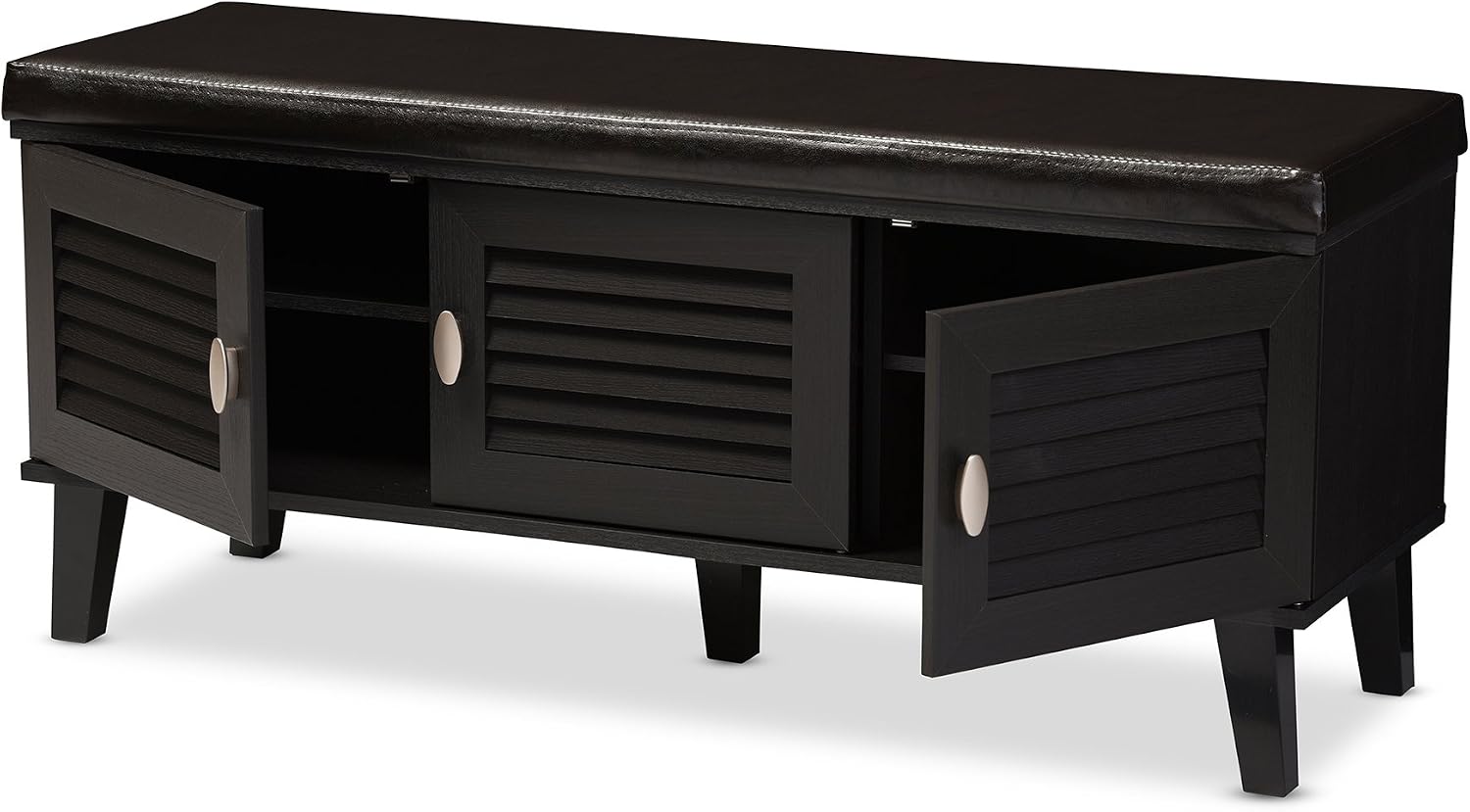 Baxton Studio FP-6792-Espresso Shoe Storage Bench, 14.55LX43.91WX19.23H, Dark Brown