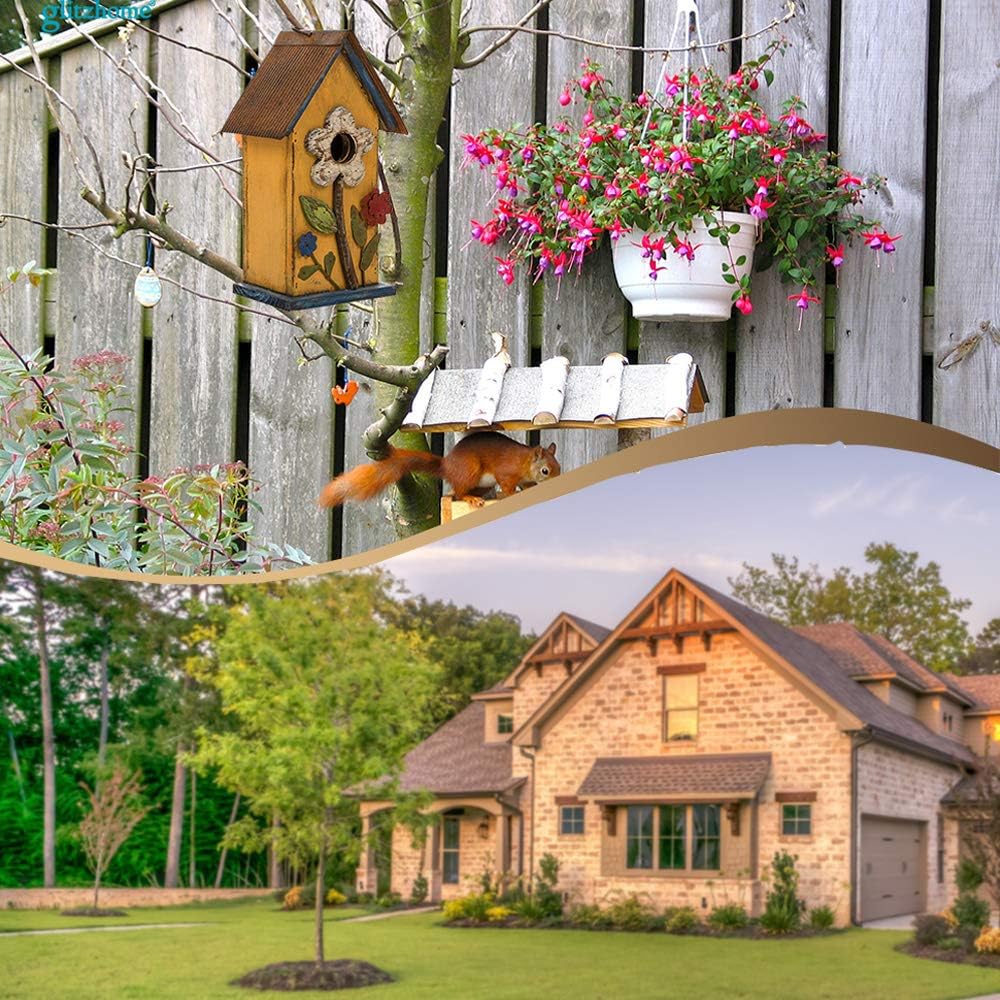 glitzhome 10.2" H Hanging Bird House for Outdoor Patio Garden Decorative Birdhouse Pet Cottage Distressed Wooden Birdhouse, Yellow Flower : Patio, Lawn & Garden