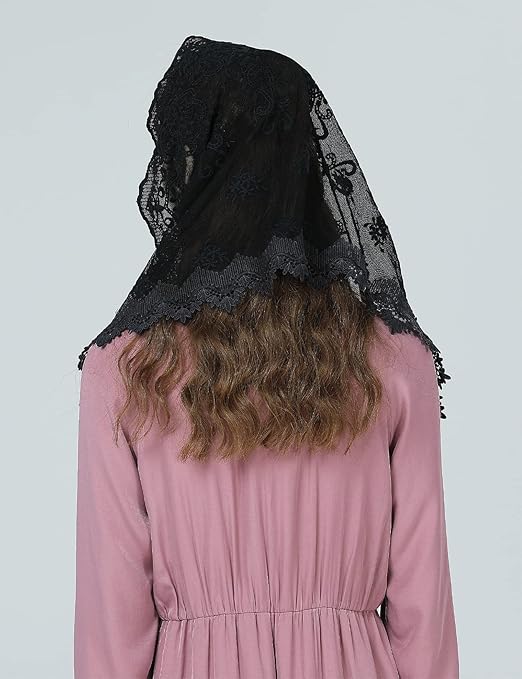 Velo Di Pizzo Chiesa BEAUTELICATE - Mantilla Per Sposa, Messa, Bianco O Nero, 120cm Con Clip - Foto 4