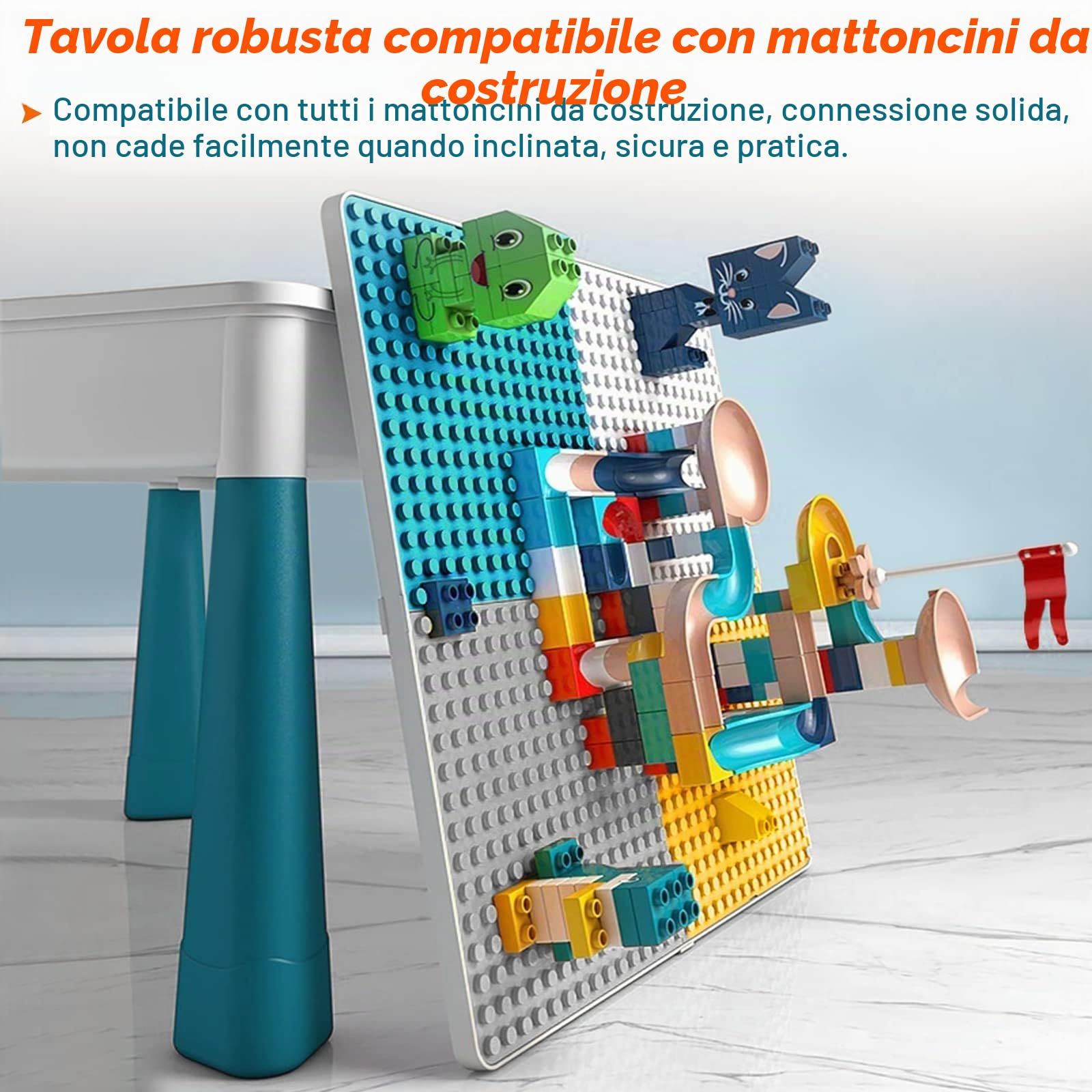 LZQ Tavolo per bambini con sedie 6 in 1 Tavolo da Costruzione per bambini, set di mattoncini da costruzione, tavolo da gioco con spazio per riporre oggetti