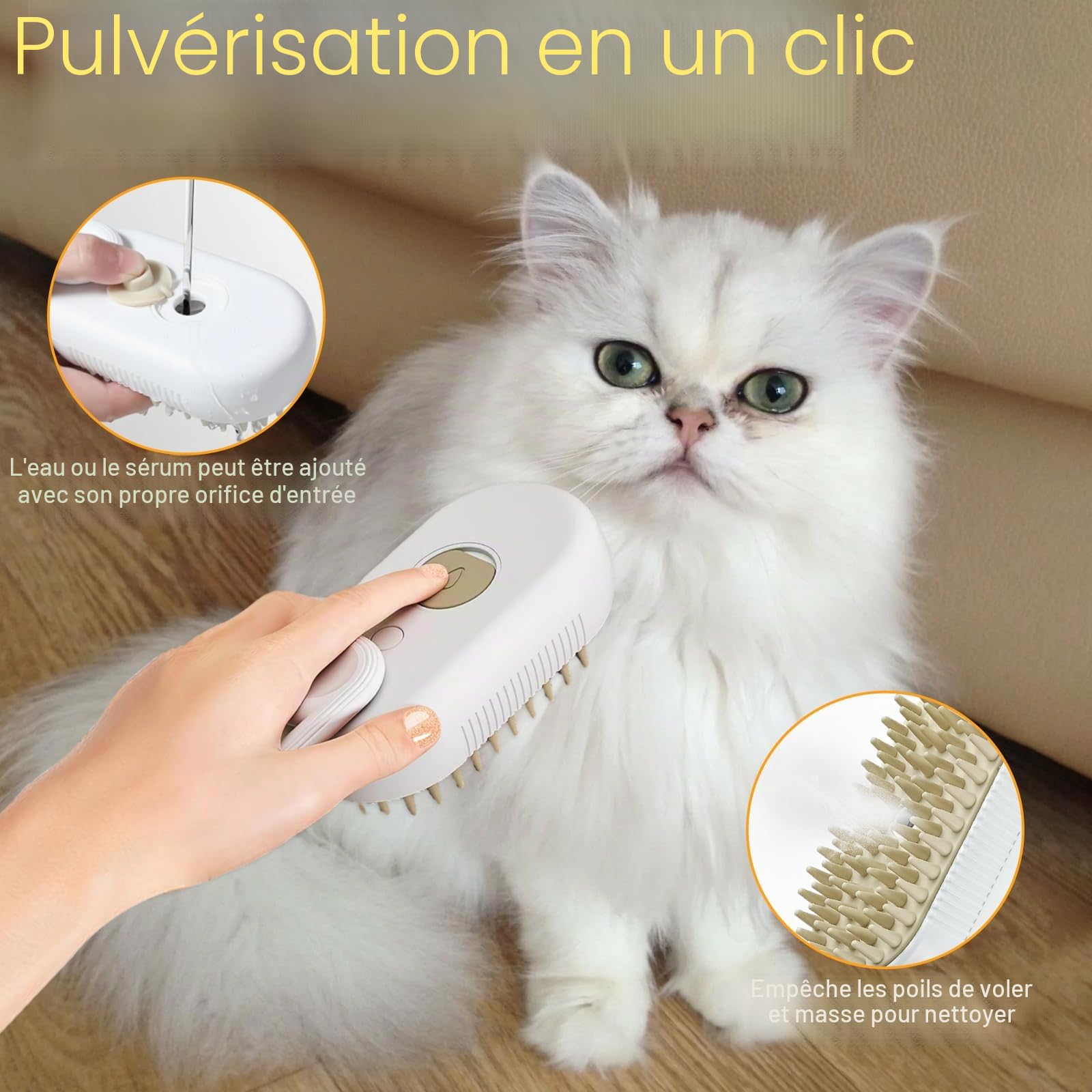 Brosse à vapeur pour chats et chiens 3 en 1, brosse électrique pour peigne de massage pour animaux domestiques, peigne avec essence leave-in pour massage, soin et épilation