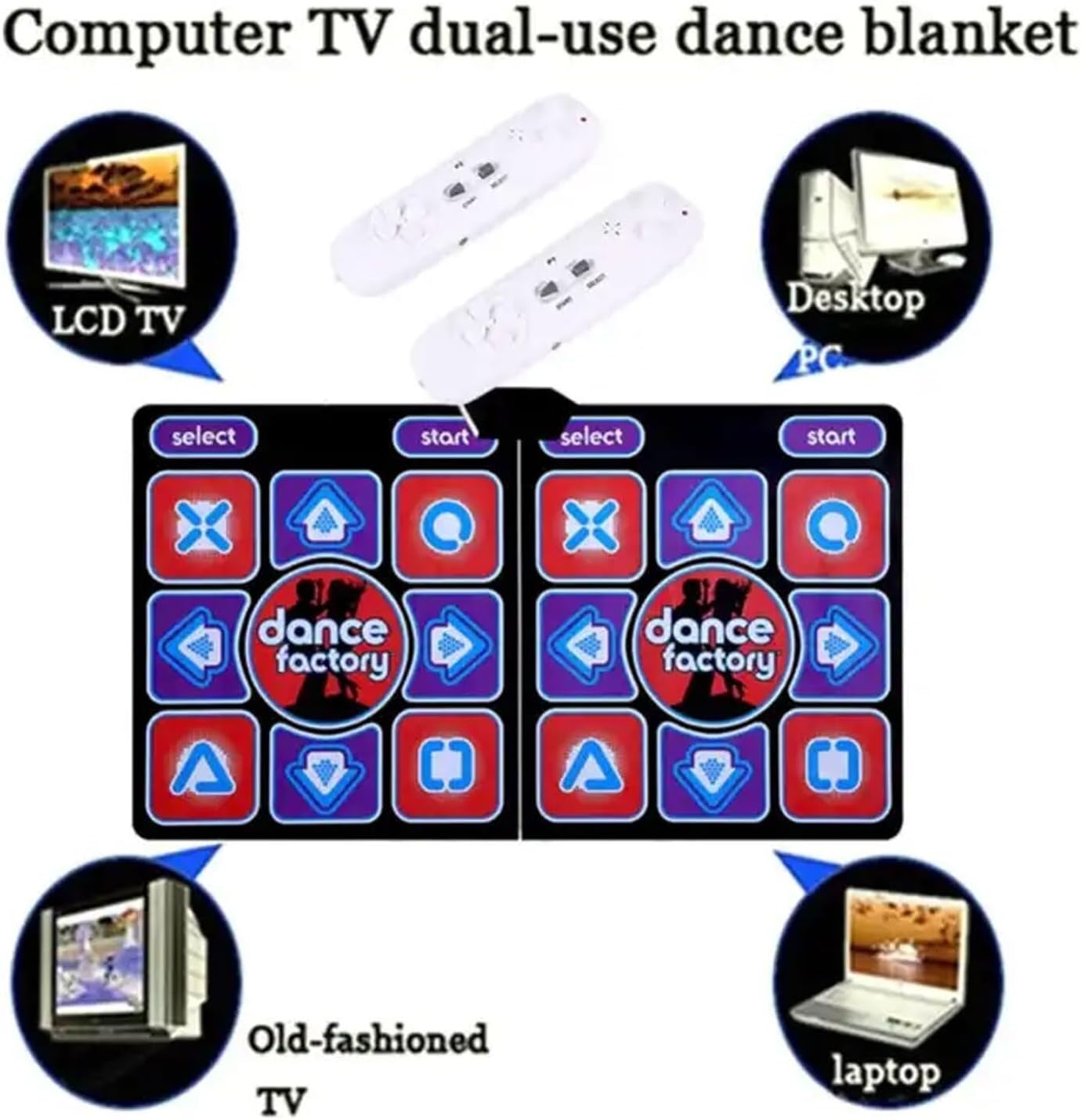 Wireless Double Dance Mat, Multi Function Electronic Yoga Fitness Pads, for TV PC, Non Slip Running Game Mat for Kids Adults, Gifts for Girls Boys, 2 Motion Controller