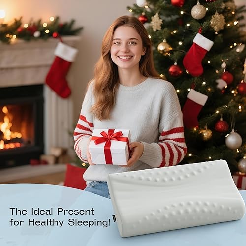 Miniatura 8 de Almohada contorneada para soporte del cuello, 2 alturas, almohadas ergonómicas de espuma viscoelástica de contorno - Almohada refrescante para el