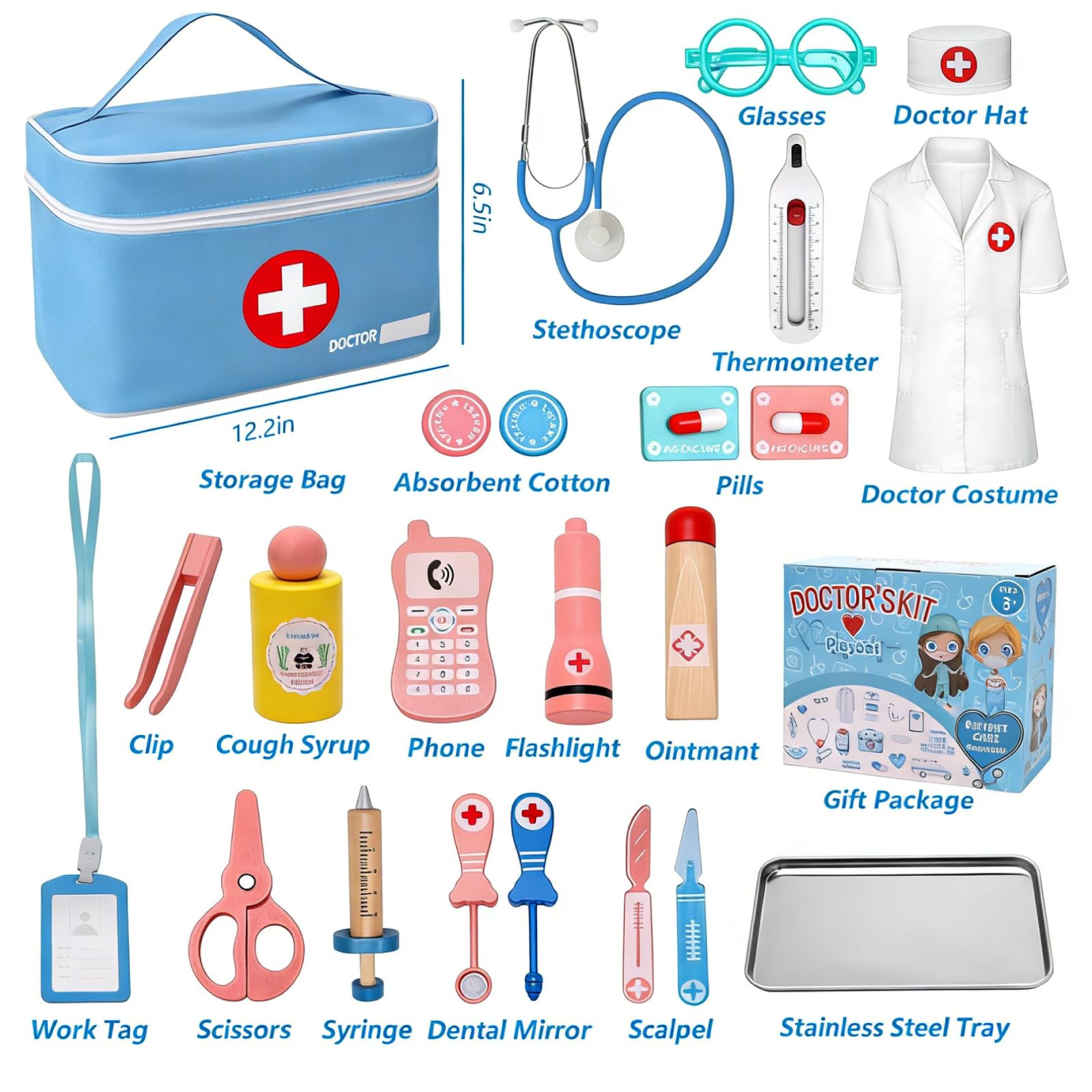 Malette Docteur Enfant, avec Véritable Stéthoscope, Thermomètre, Blouse de Médecin et Sac de Médecin Portable, Malette Docteur Enfant pour Fille Garcon 3+ Ans, Jouet Enfant 3 4 Ans