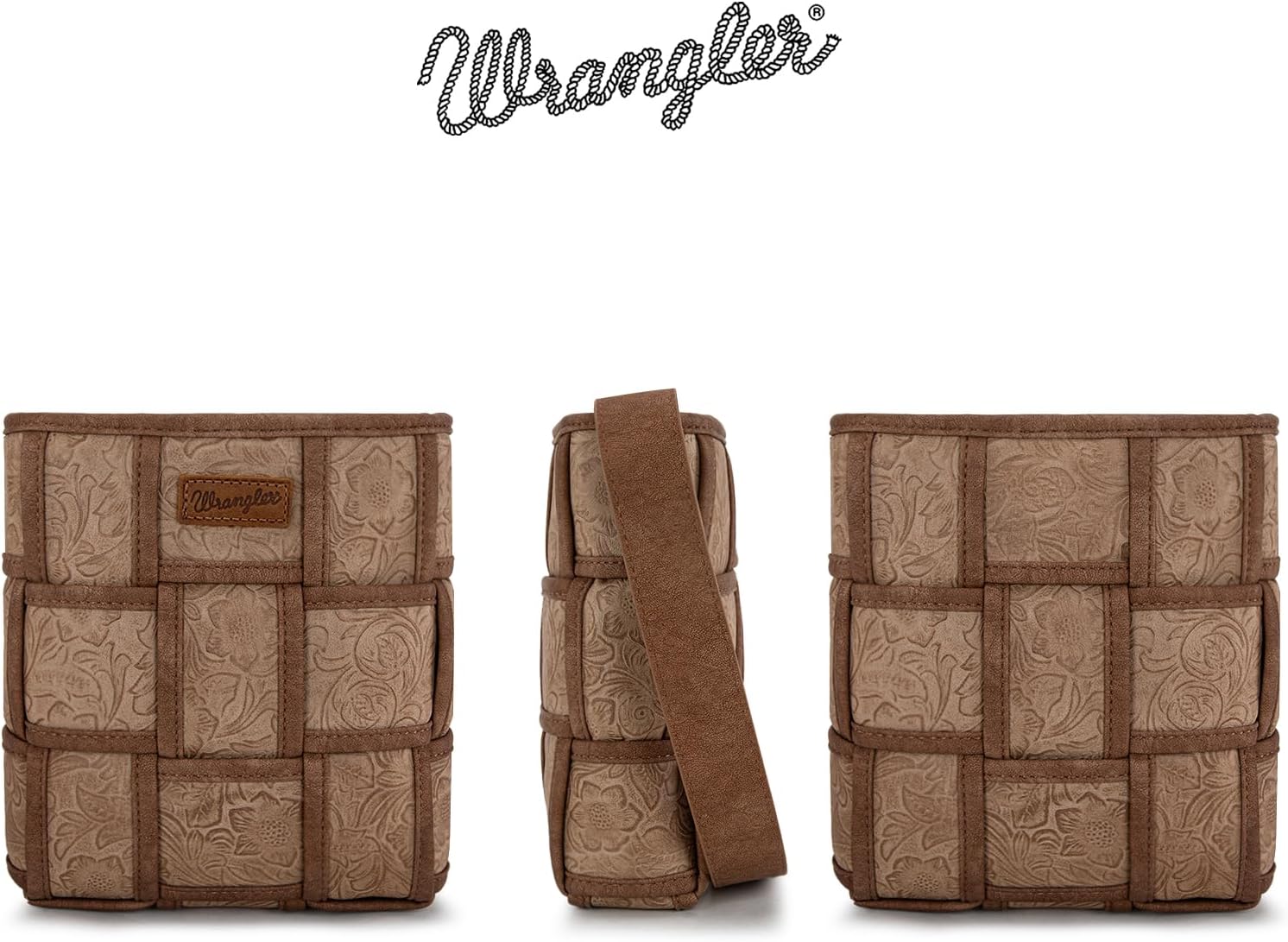 Wrangler Woven Crossbody Bag for Women Vintage Floral Tooled Cross Body Purse - Image 4