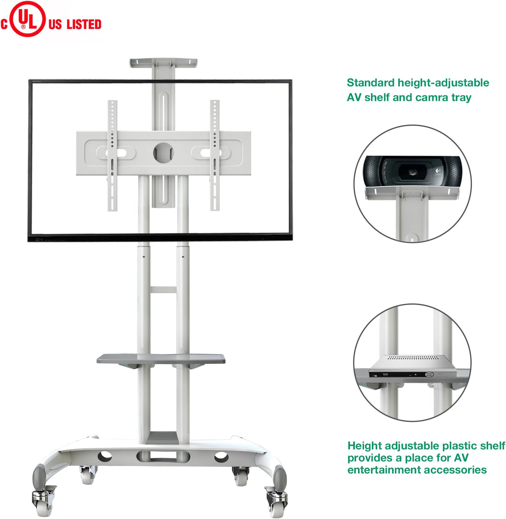 Universal Mobile TV Stand For LED OLED Plasma 32 To 65 Inch White