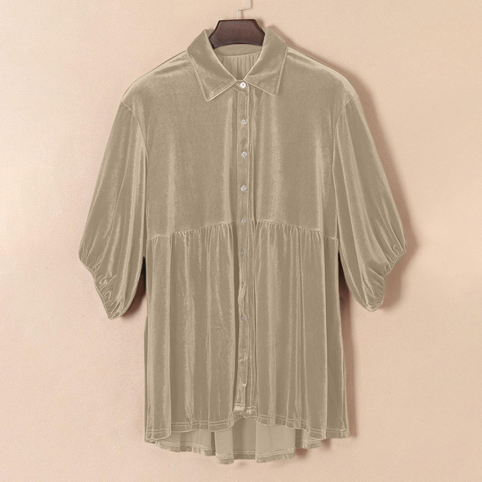 2026 Bluse Damen Elegant Damen-Samtkleid T-Shirt mit Knöpfen 3/4-Ärmel Tunika-Oberteil lässiges -Minikleid