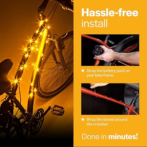 Miniatura 6 de Brightz CosmicBrightz - Cuerda de luz LED para marco de bicicleta, cuerda de 6.5 pies, funciona con pilas con interruptor de encendidoapagado, color