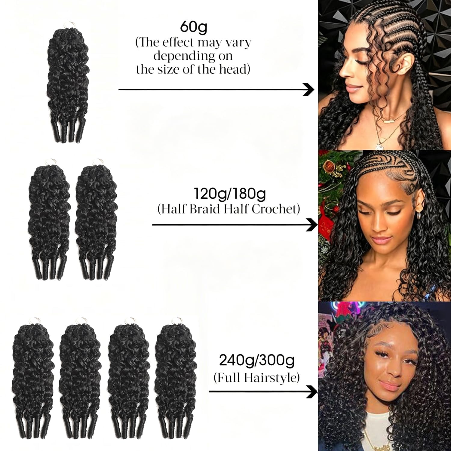 Burmese Curly Crochet Human Hair 40 cm 60 g Feather Crochet Human Hair Pre-Separated Hair Premium Wiederverwendbar Miracle Knots